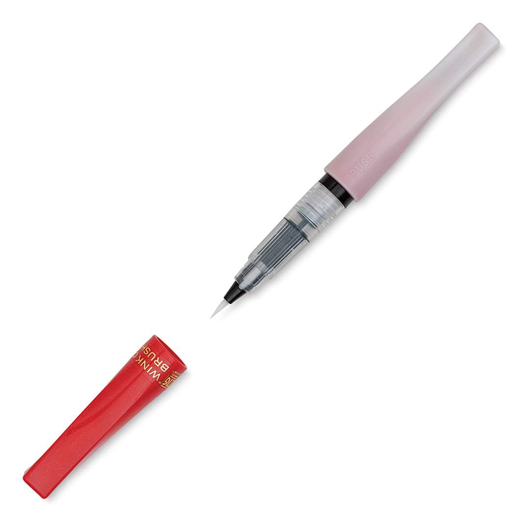 Open in modal - Zig Wink of Stella Brush II Pen - Red (with cap off)