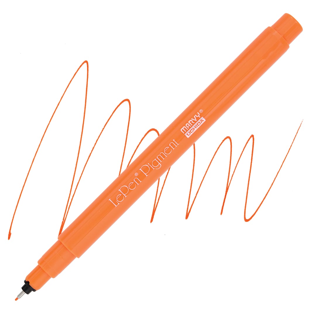 Open in modal - Marvy Uchida LePen Pigment Pen - Orange pen and swatch