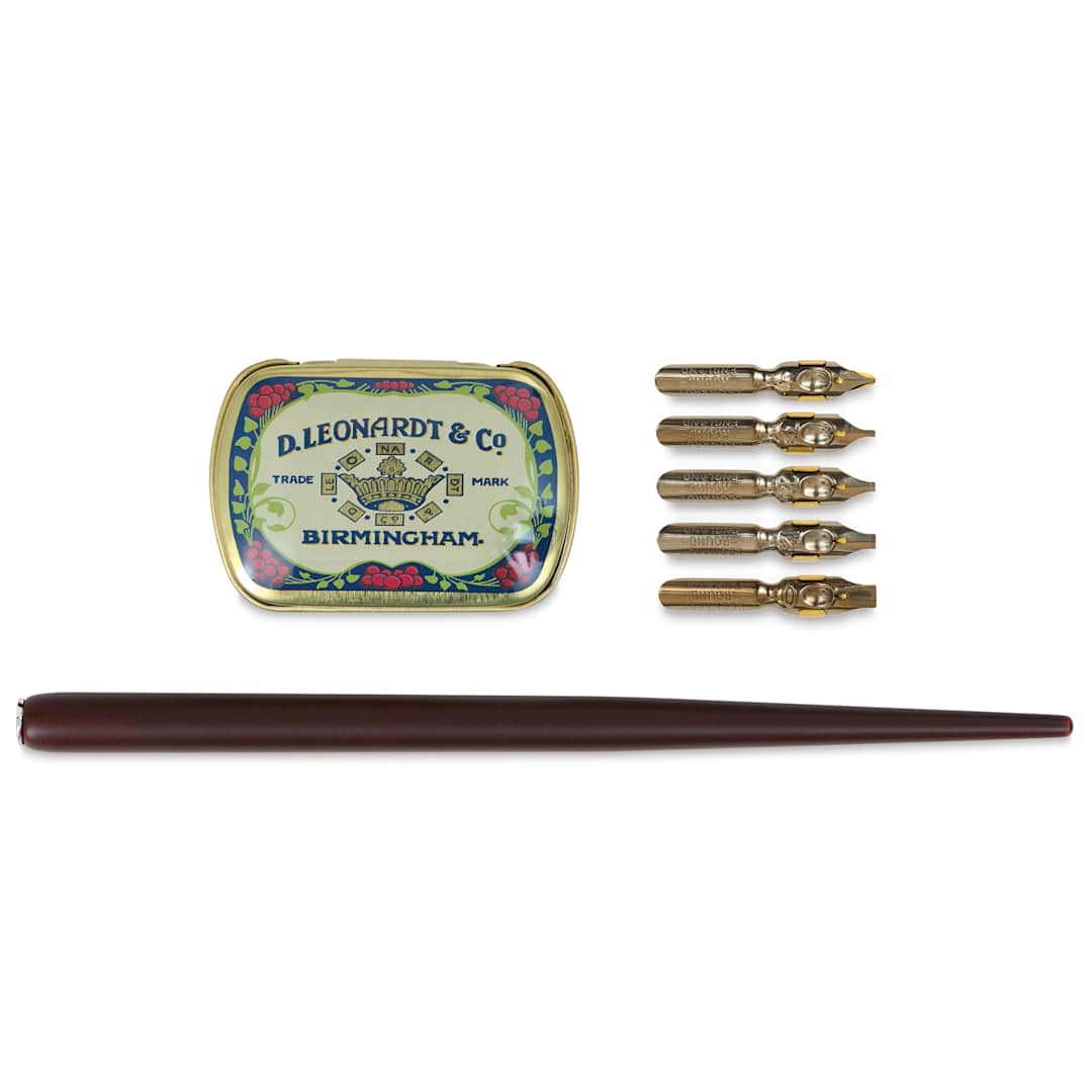 Open in modal - Manuscript Leonardt Dip Pen Sets - Round Hand Nib Set, contents laid out