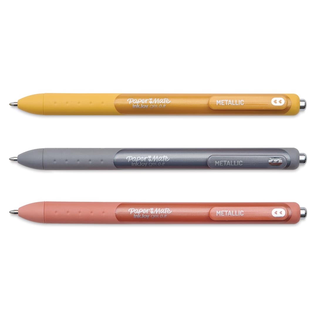 Open in modal - Paper Mate Inkjoy Retractable Metallic Gel Pens - Assorted Colors, Set of 3