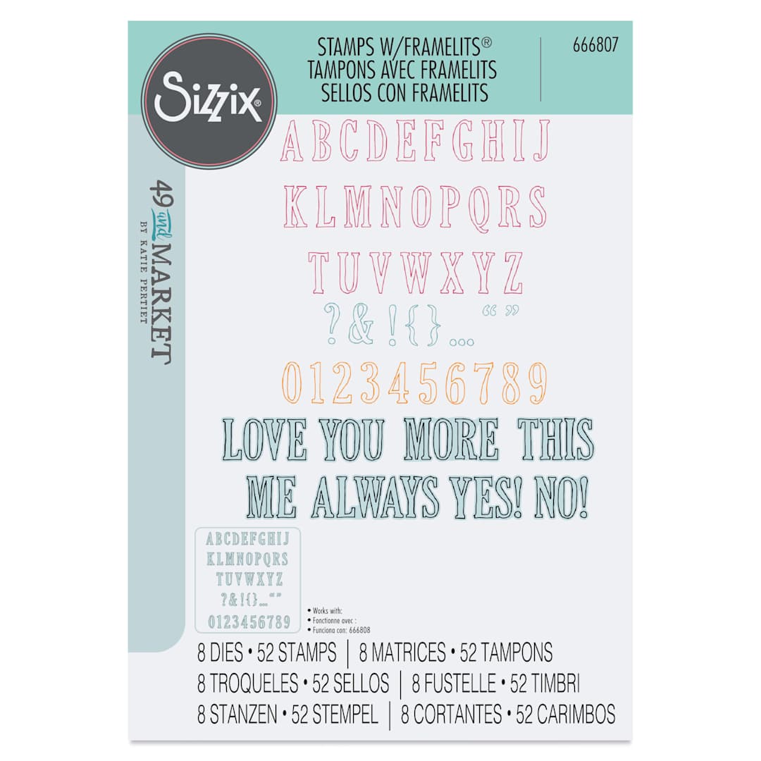 Open in modal - Sizzix Fine Line Alpha Stamp & Framelit Set - Set of 60 front of packaging