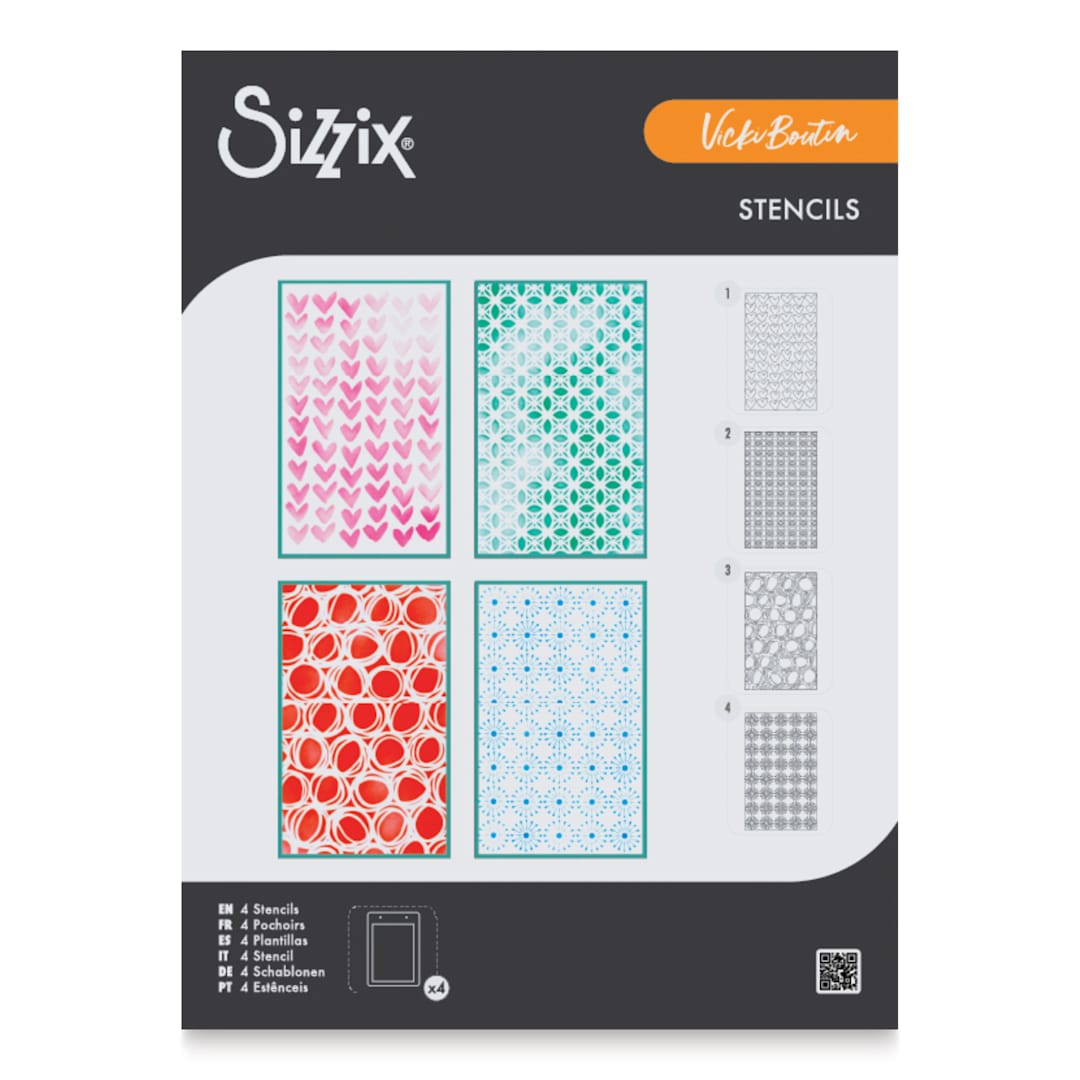 Open in modal - Sizzix Buildables Backgrounds Stencil Set - Set of 4, 6-3/4" x 10" front of packaging