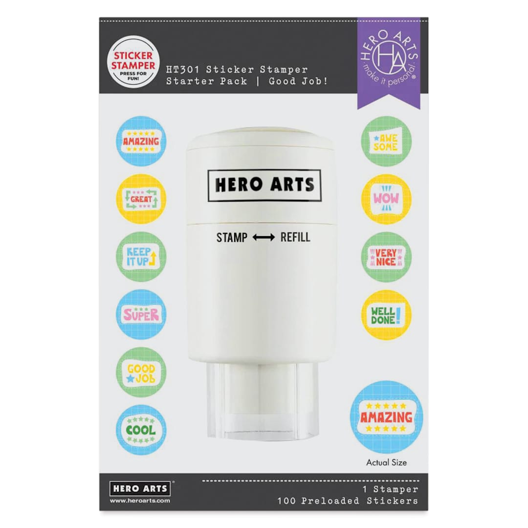 Open in modal - Hero Arts Sticker Stamper Starter Pack - Pkg of 100, Good Job front of packaging
