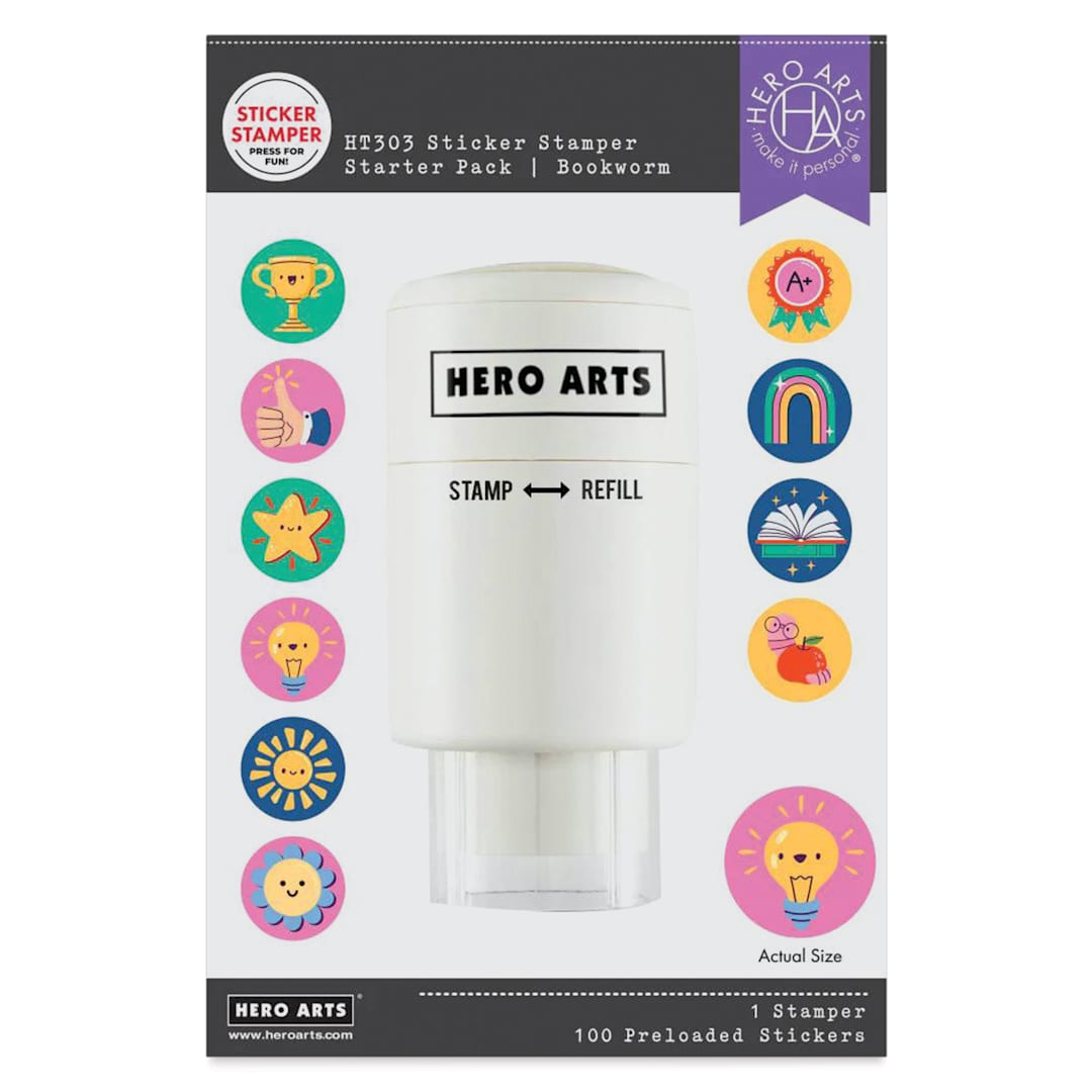 Open in modal - Hero Arts Sticker Stamper Starter Pack - Pkg of 100 Stickers, Bookworm front of packaging