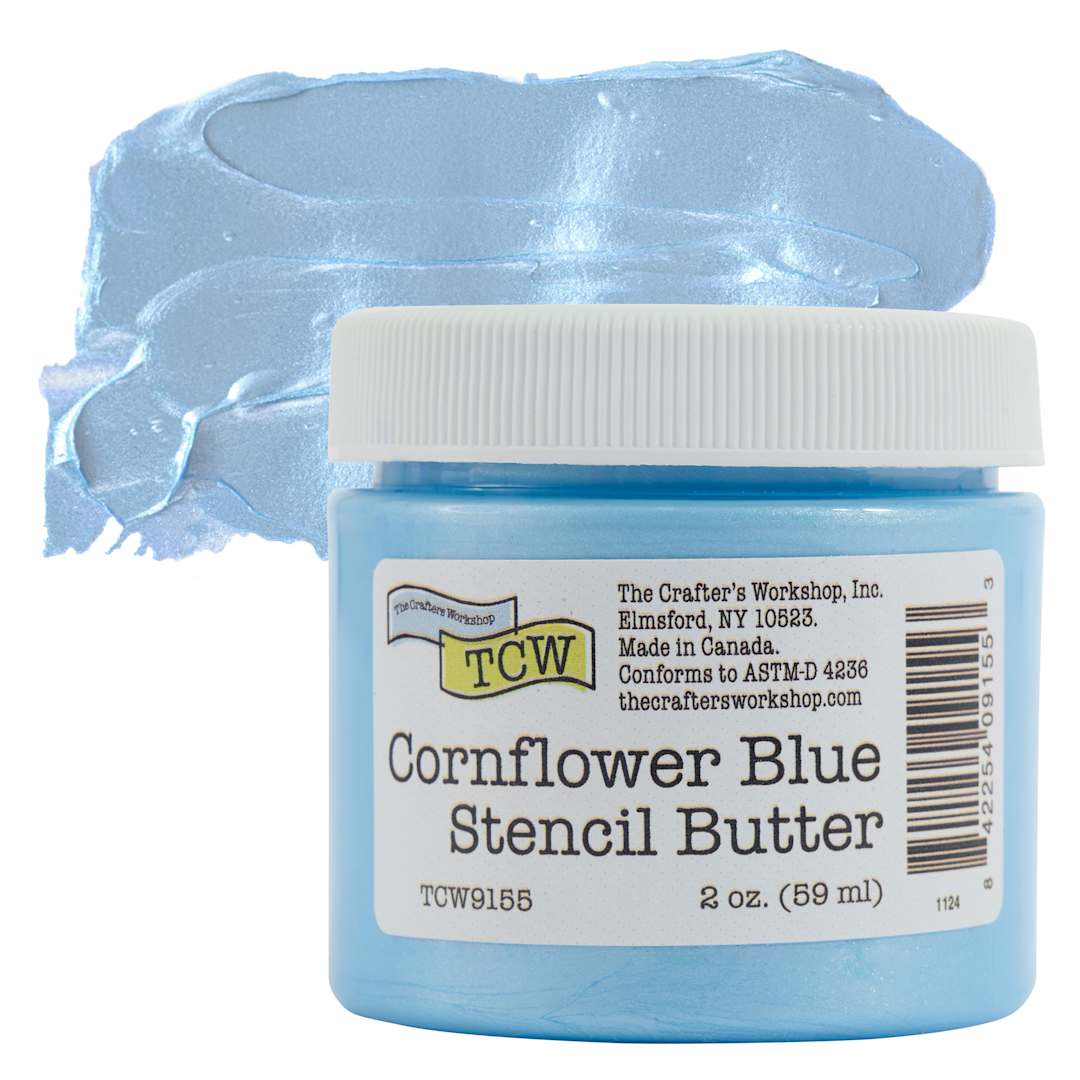 Open in modal - Stencil Butter Acrylic Paint - Cornflower Blue, 2 oz Jar and swatch