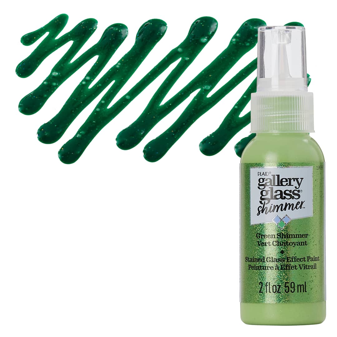 Open in modal - Gallery Glass Paint - Shimmer Green, 2 oz bottle and swatch