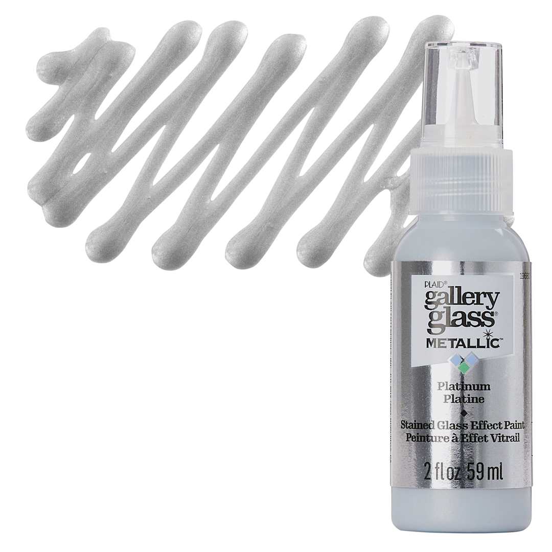 Open in modal - Gallery Glass Paint - Metallic Platinum, 2 oz bottle and swatch