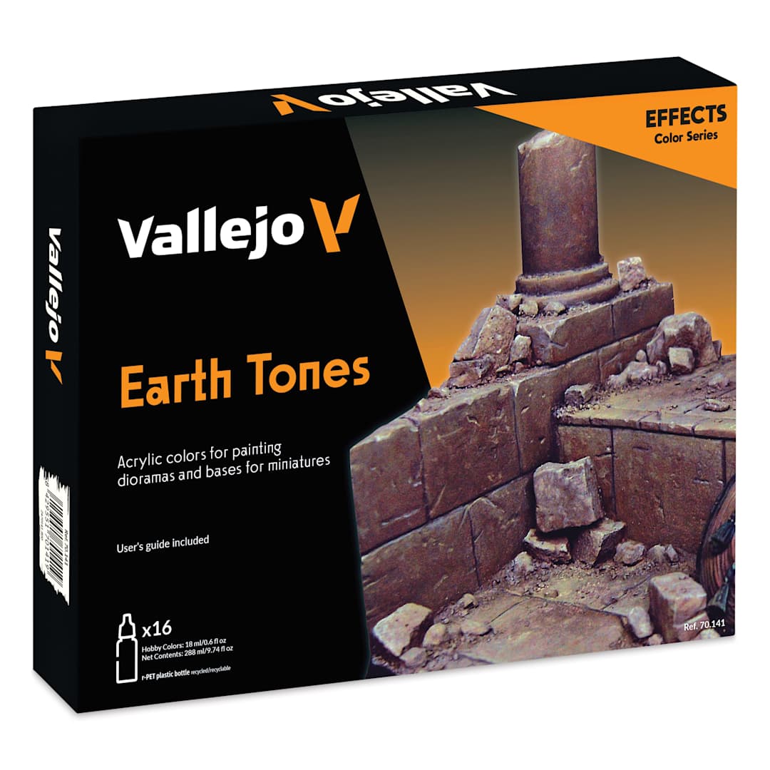 Open in modal - Vallejo Acrylic Model Color Paints Set - Set of 16, Earth Tones, 18 ml front of packaging