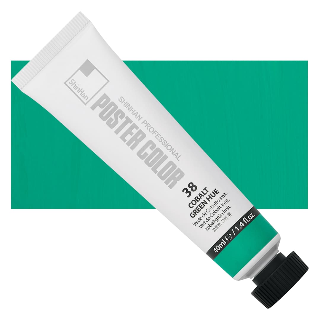 Open in modal - ShinHan Professional Poster Color Paint - Cobalt Green Hue, 40 ml tube and swatch