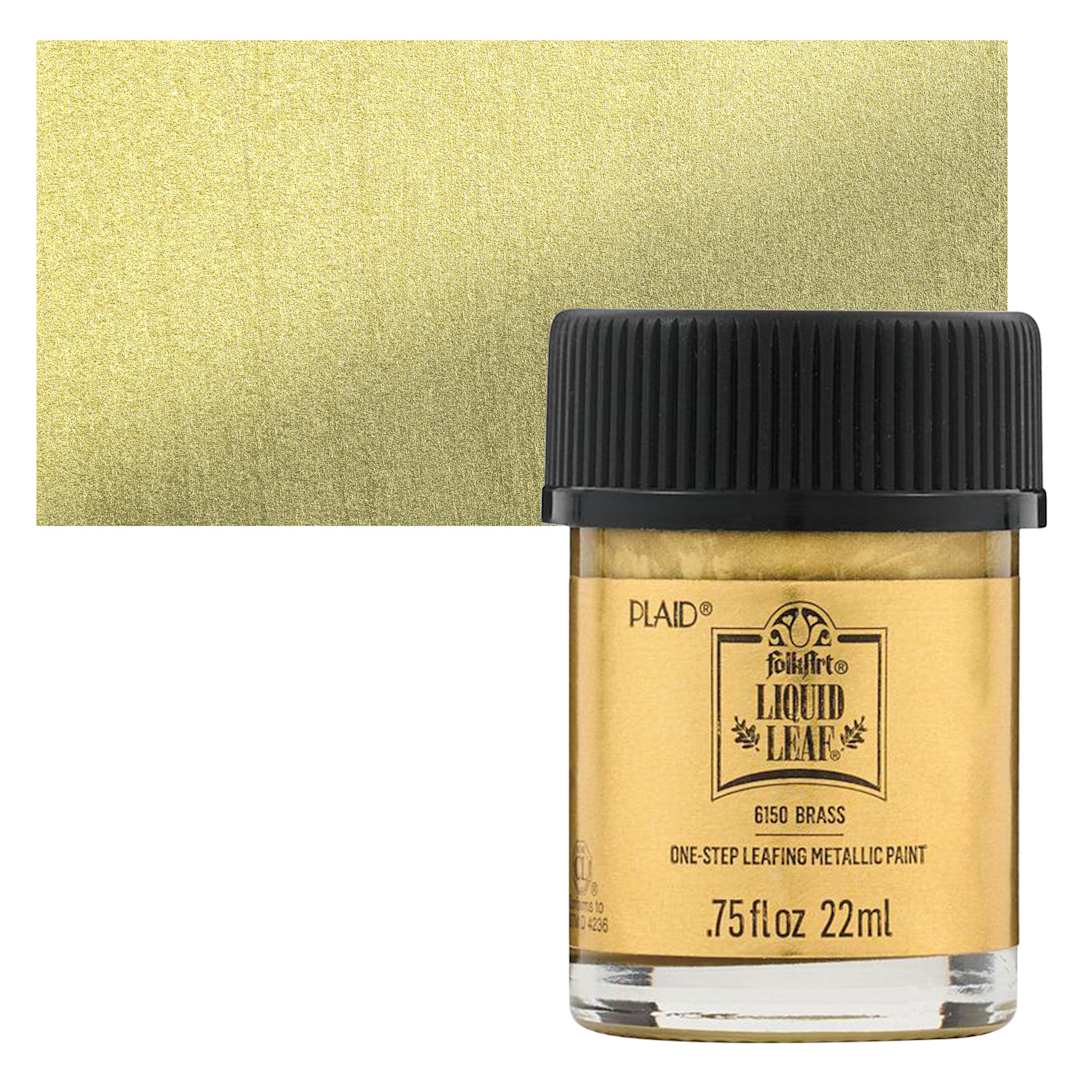 Open in modal - FolkArt Liquid Leaf Metallic Paint - Brass, 0.75 oz jar and swatch