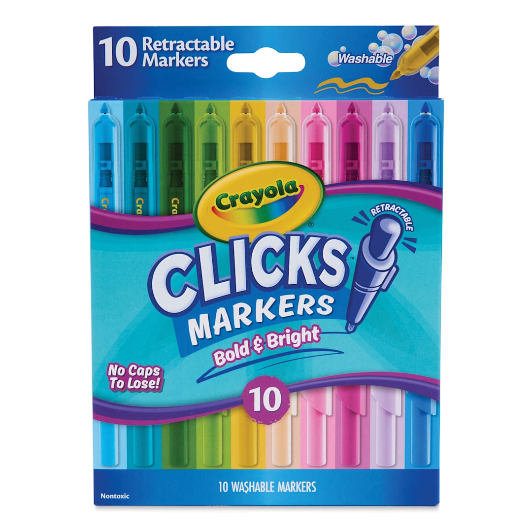 Open in modal - Crayola Clicks Retractable Markers - Set of 10, Bold & Bright Colors, front of packaging