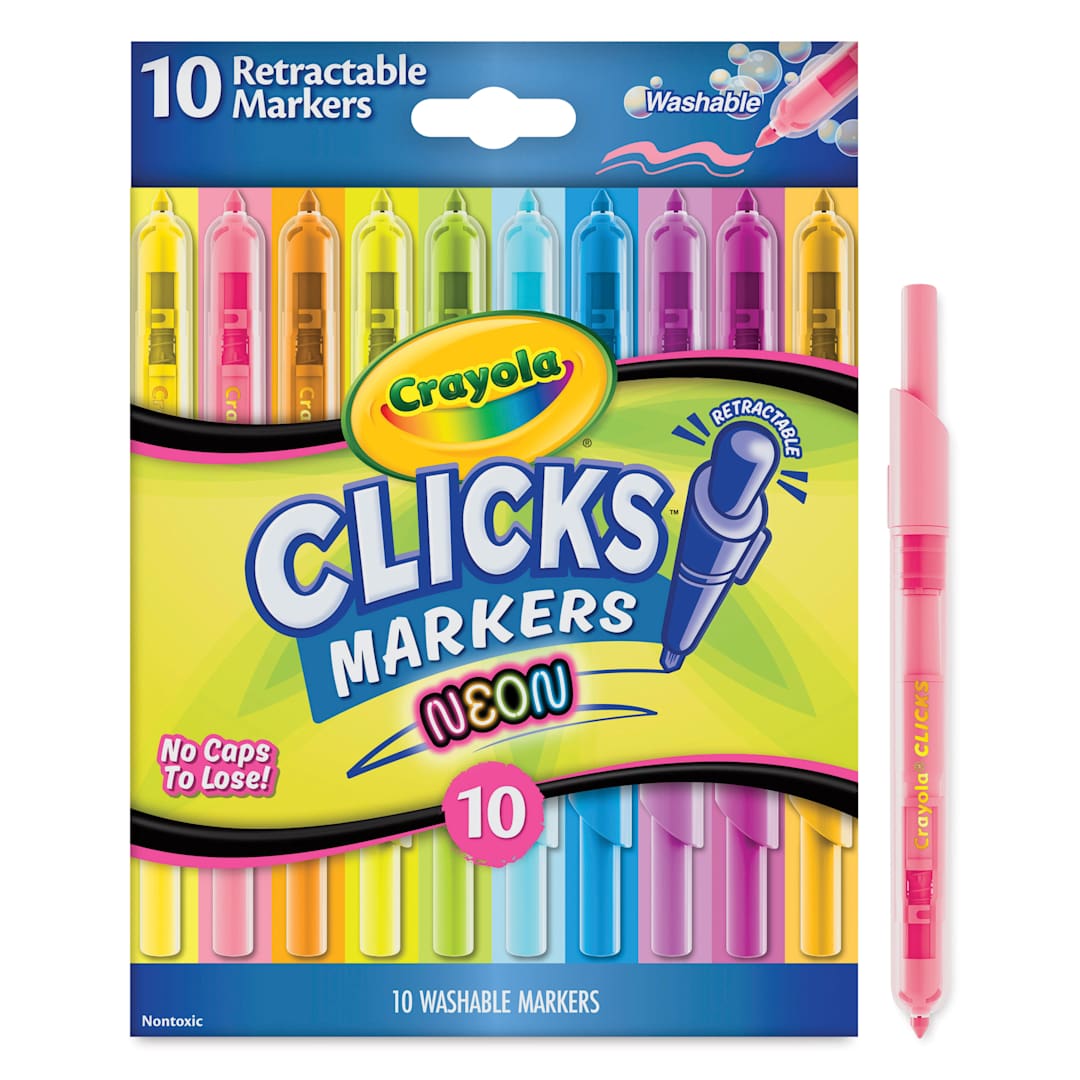 Open in modal - Crayola Clicks Retractable Markers - Set of 10, Neon Colors, front of packaging