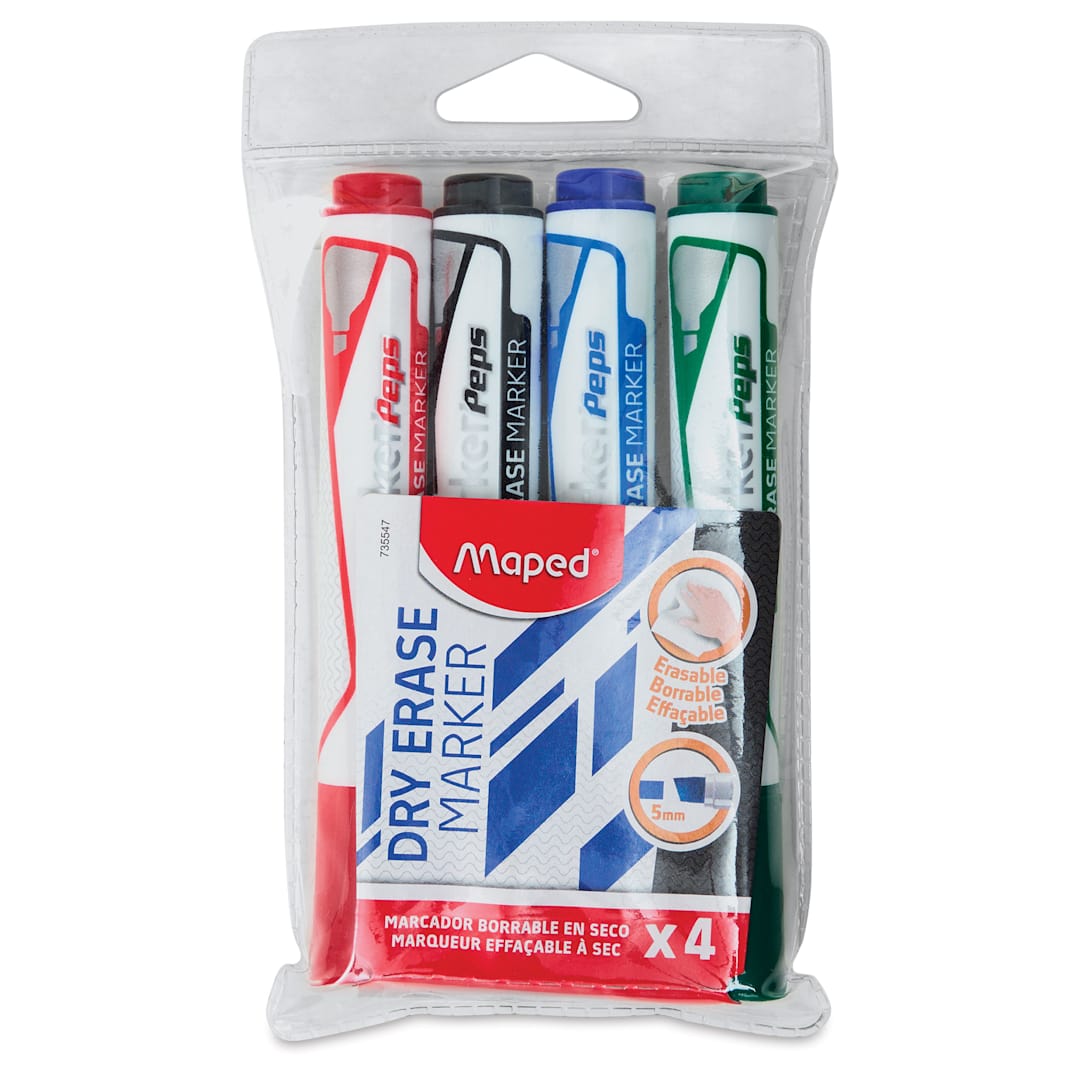 Open in modal - Maped Marker'Peps Dry Erase Marker Set - Chisel Tip, Assorted, Set of 4, front of packaging