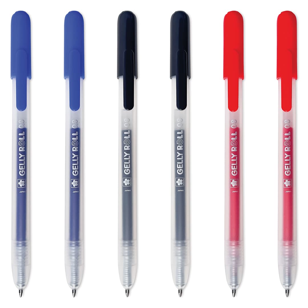 Open in modal - Sakura Gelly Roll Retractable Classic Pens - Set of 6, pens laid out