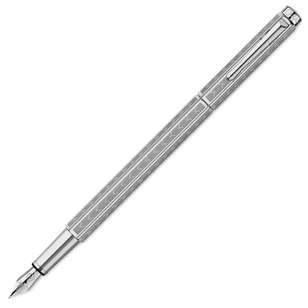 Open in modal - Caran d'Ache Ecridor Chevron Fountain Pen - Platinum Coated, Broad (image shows a different size nib)