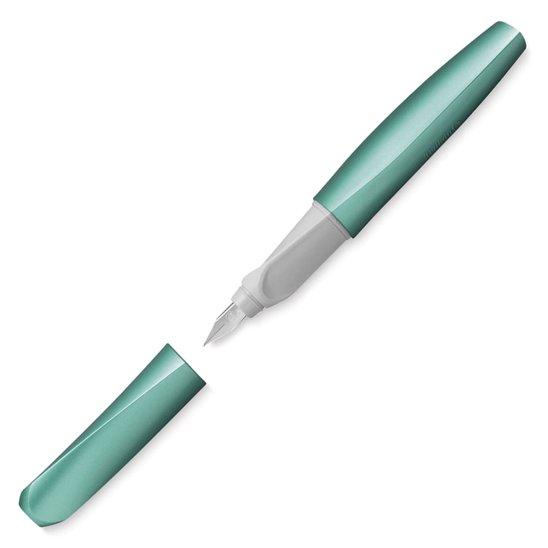 Open in modal - Pelikan Twist Fountain Pen - Cold Alaska, Medium Tip, pen and cap
