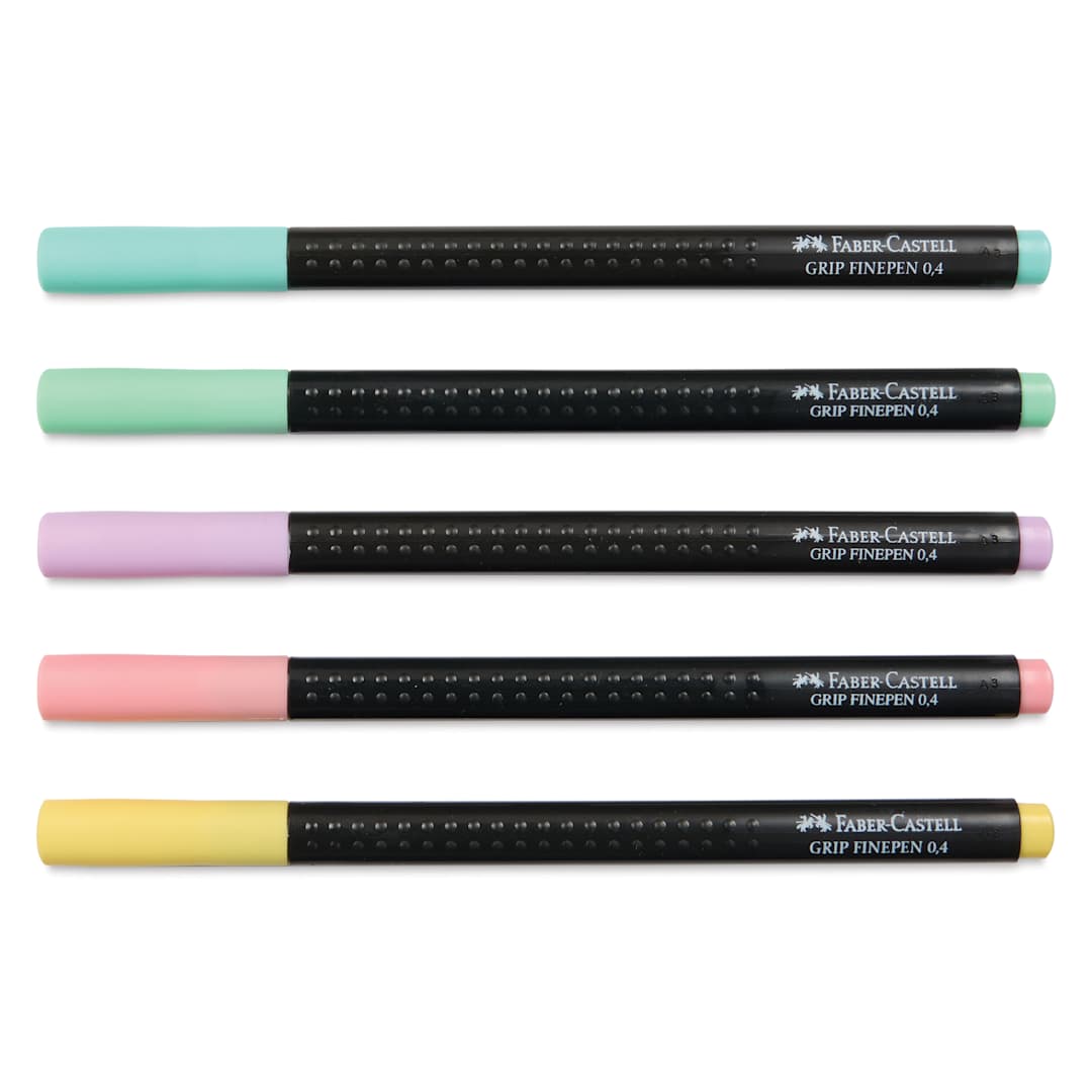 Open in modal - Faber-Castell Black Edition Grip Fineliners - Pastel Colors, Set of 5, caps on