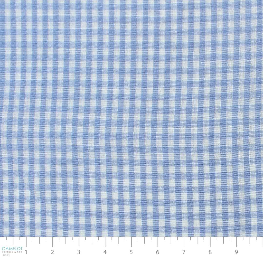 Open in modal - Camelot Linen Checks - Light Blue, 57" x 15 yds, close-up of bolt