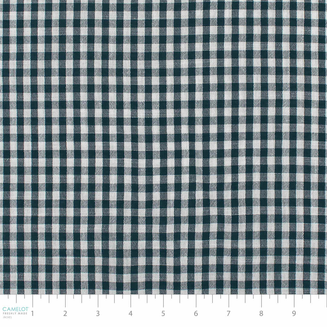 Open in modal - Camelot Linen Checks - Navy, 57" x 15 yds, close-up of bolt