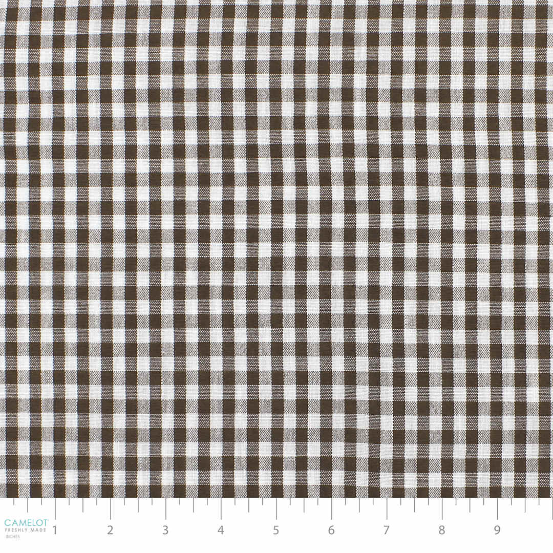 Open in modal - Camelot Linen Checks - Brown, 57" x 15 yds, close-up of bolt