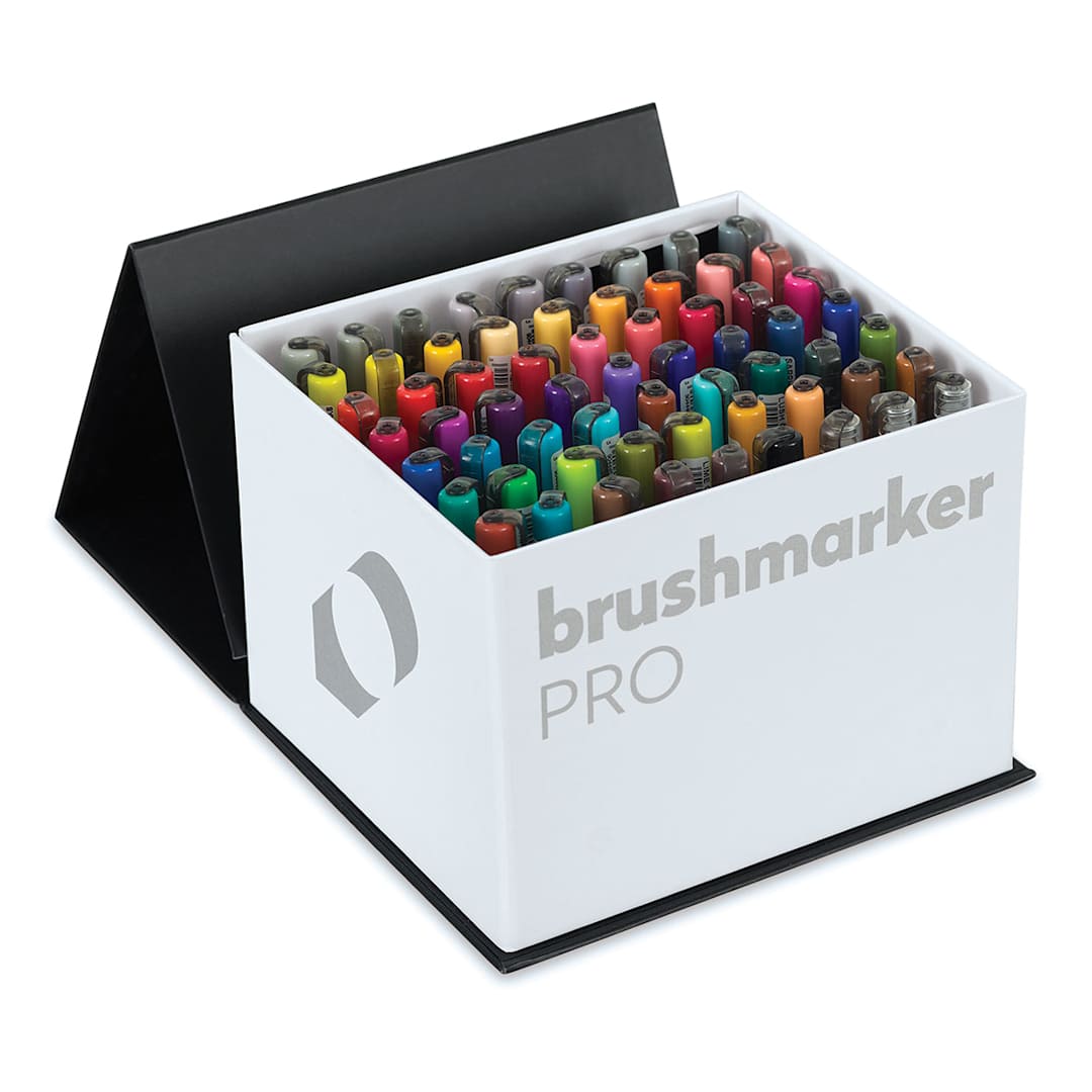 Open in modal - Karin Brushmarkers Pro Markers - Mega Box, Set of 63, opened box showing the markers inside