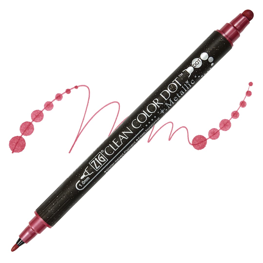 Open in modal - Zig Clean Color Dot Dual Tip Marker - Metallic Red, swatch and marker