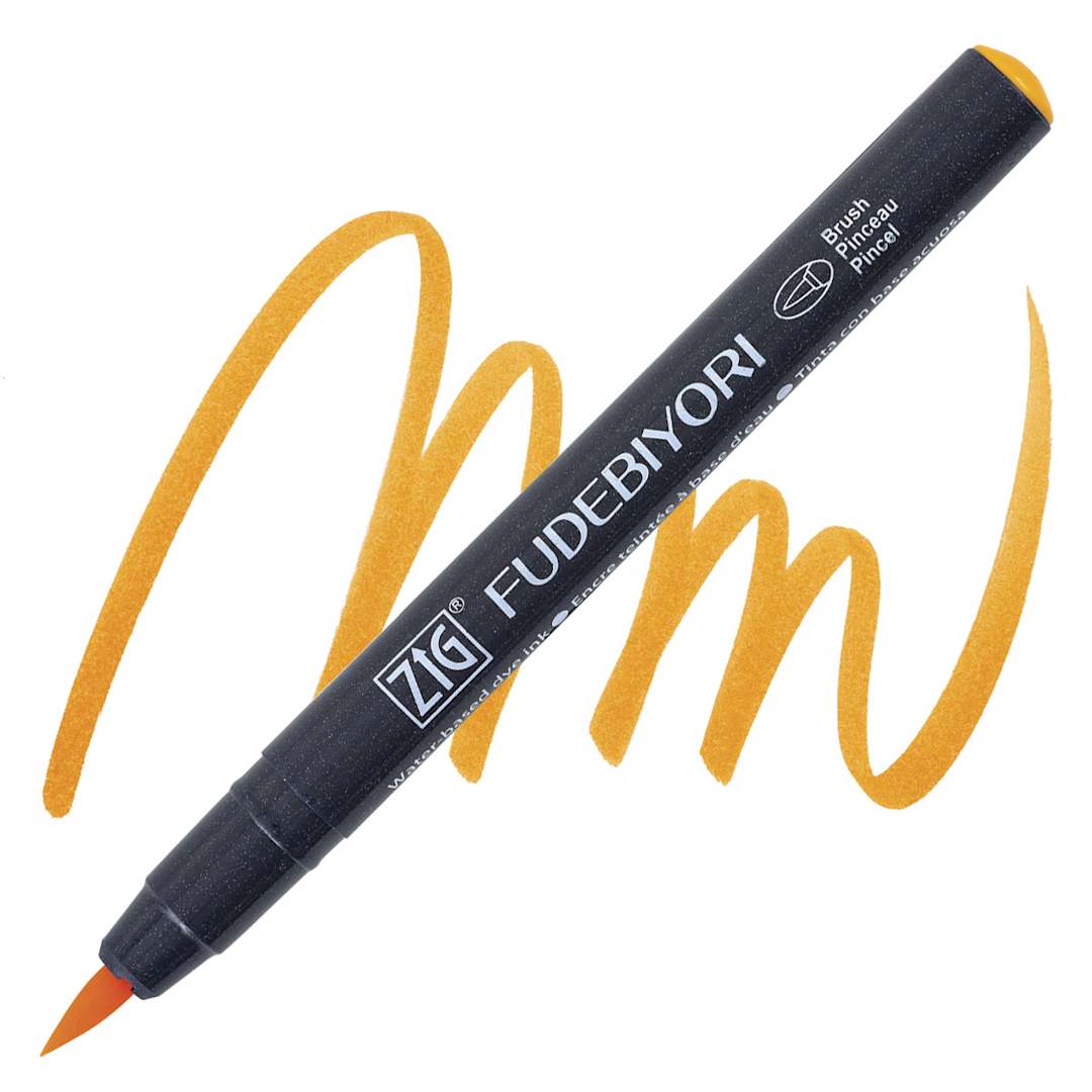 Open in modal - Zig Fudebiyori Brush Pen - Bright Yellow pen and swatch