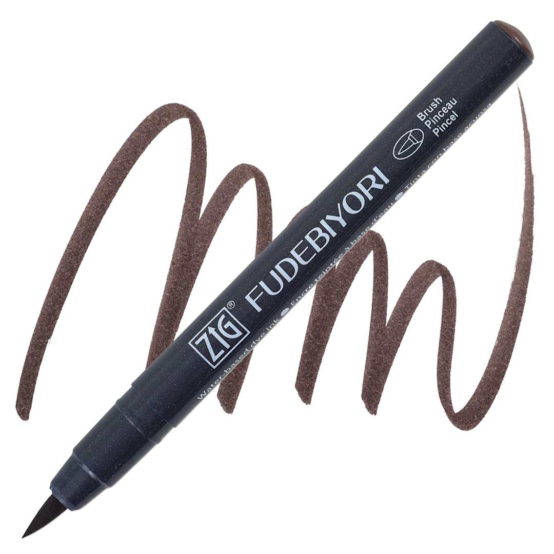 Open in modal - Zig Fudebiyori Brush Pen - Dark Brown pen and swatch