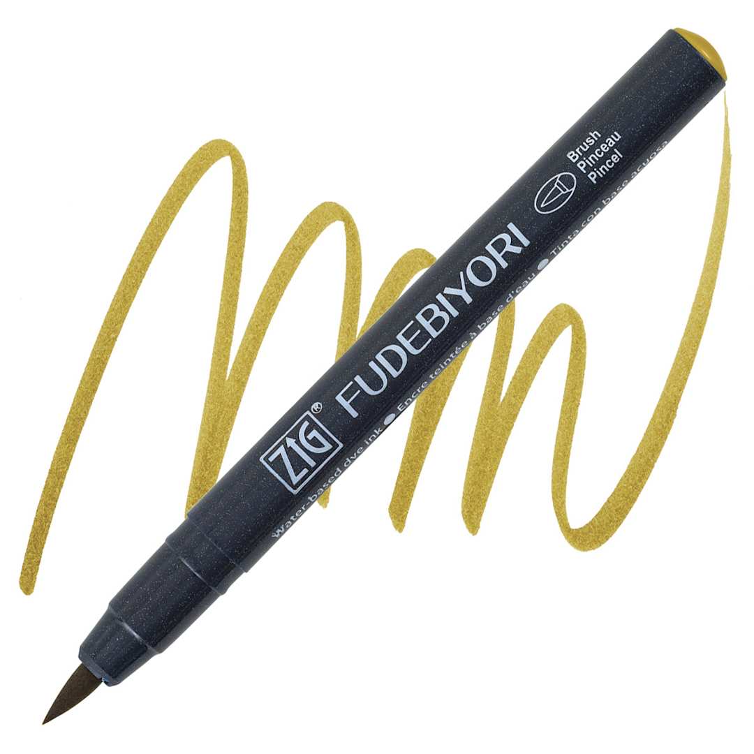 Open in modal - Zig Fudebiyori Brush Pen - Ochre   pen and swatch