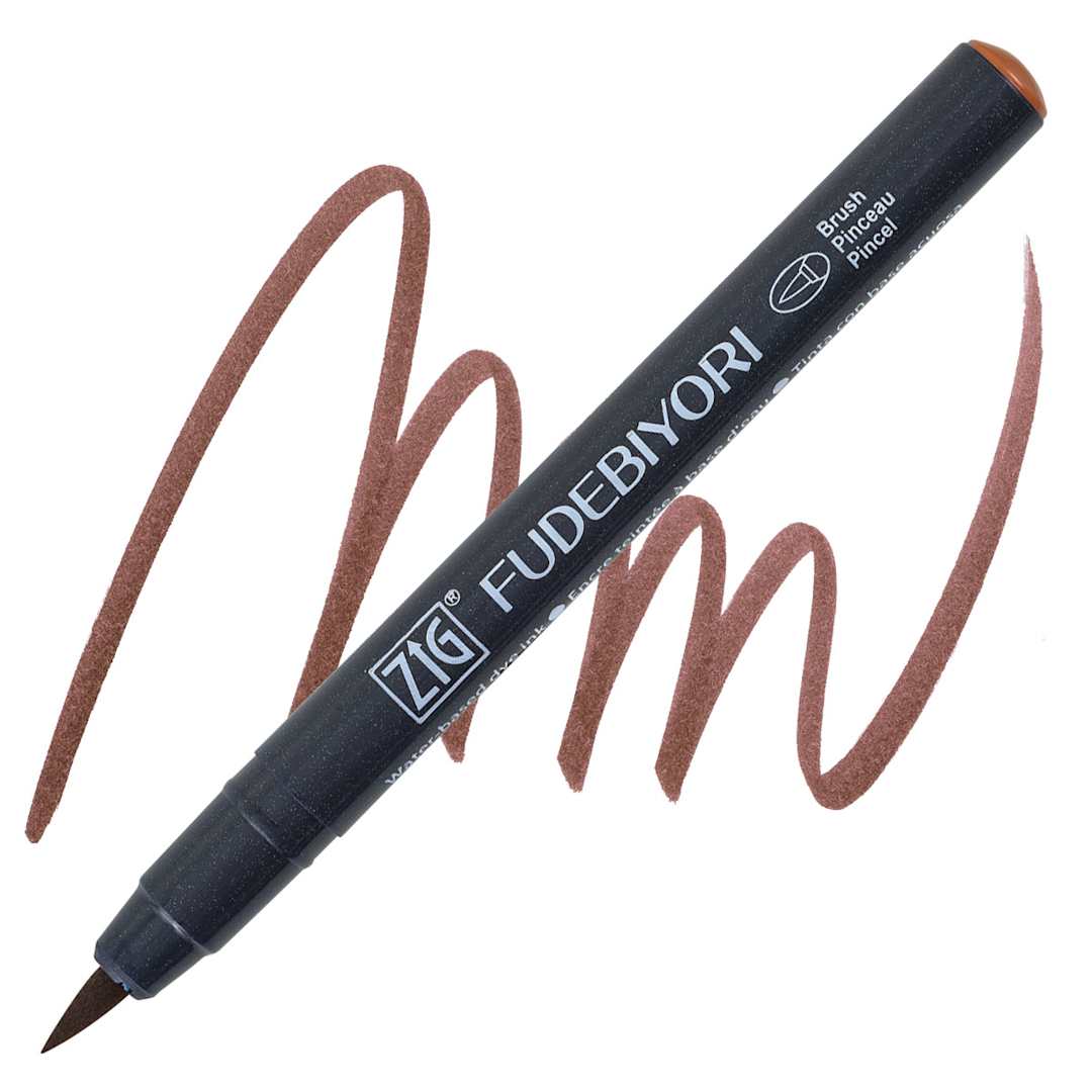 Open in modal - Zig Fudebiyori Brush Pen - Deep Reddish Brown pen and swatch