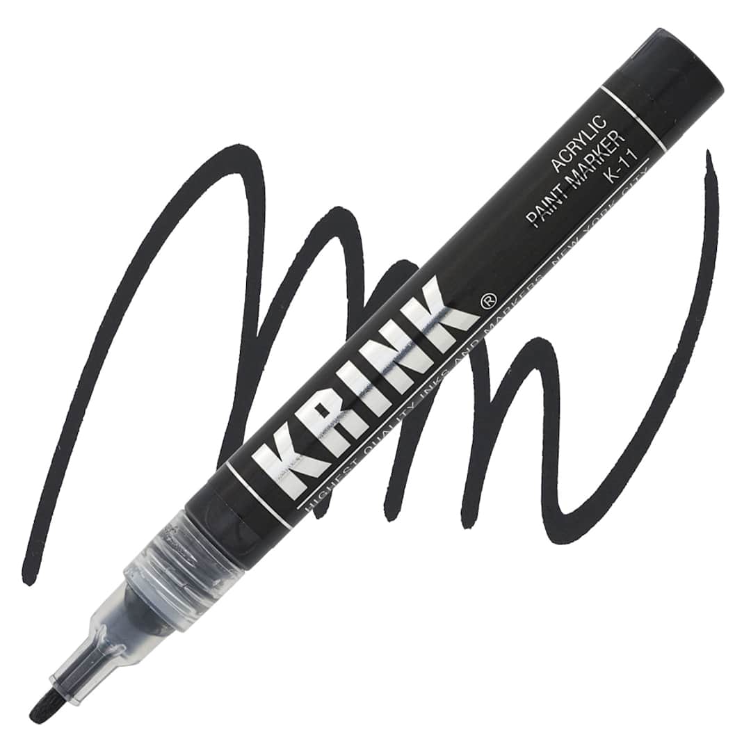 Open in modal - Krink K-11 Acrylic Paint Marker - Black, 3 mm marker and swatch