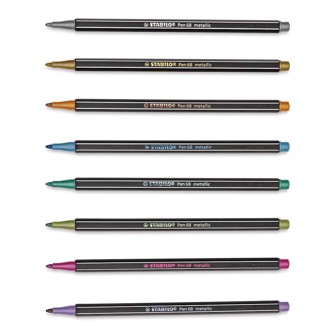 Open in modal - Stabilo Pen 68 Metallic Pen Sets - 8 pens shown horizontally and without caps