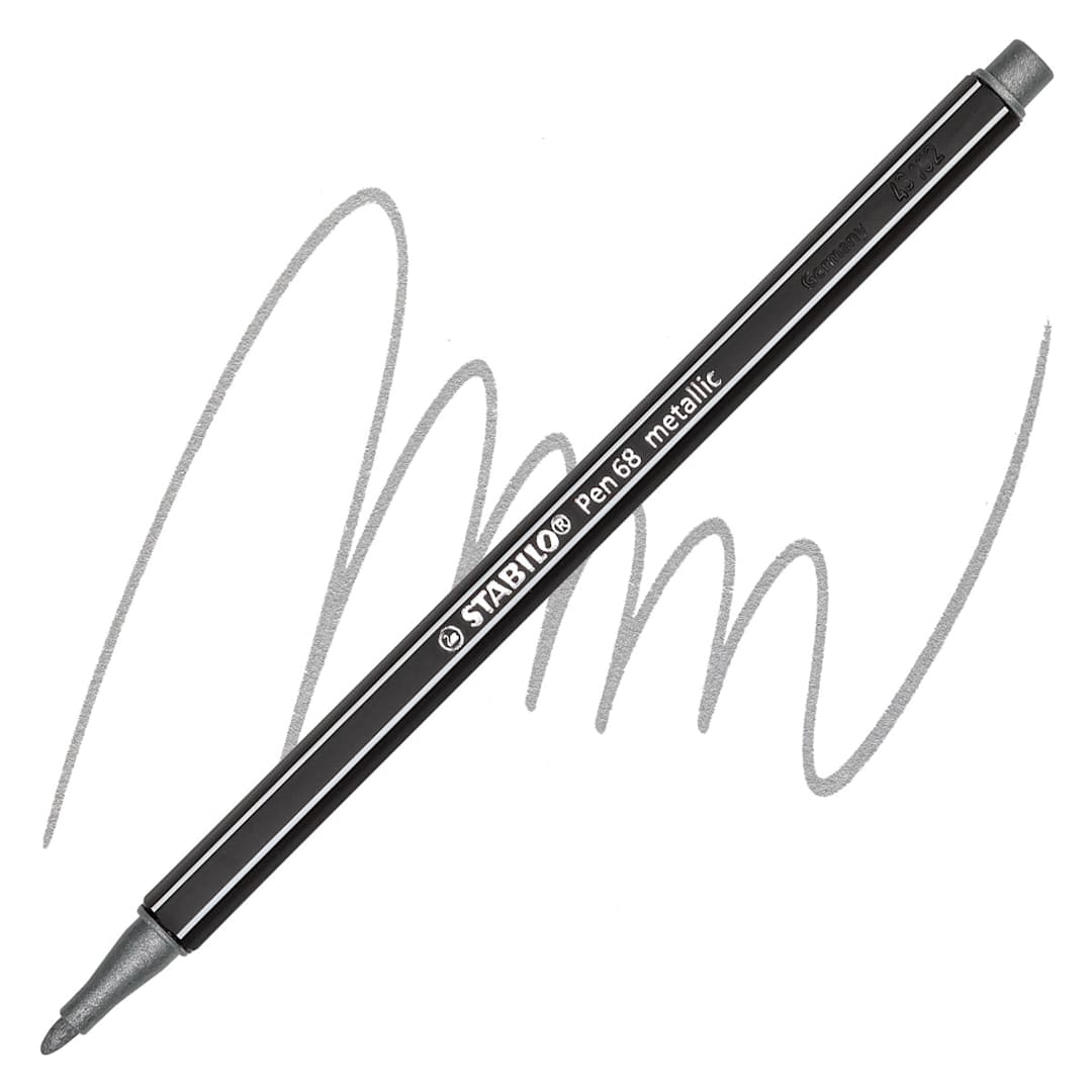 Open in modal - Stabilo Pen 68 Metallic Pen - Silver pen and swatch
