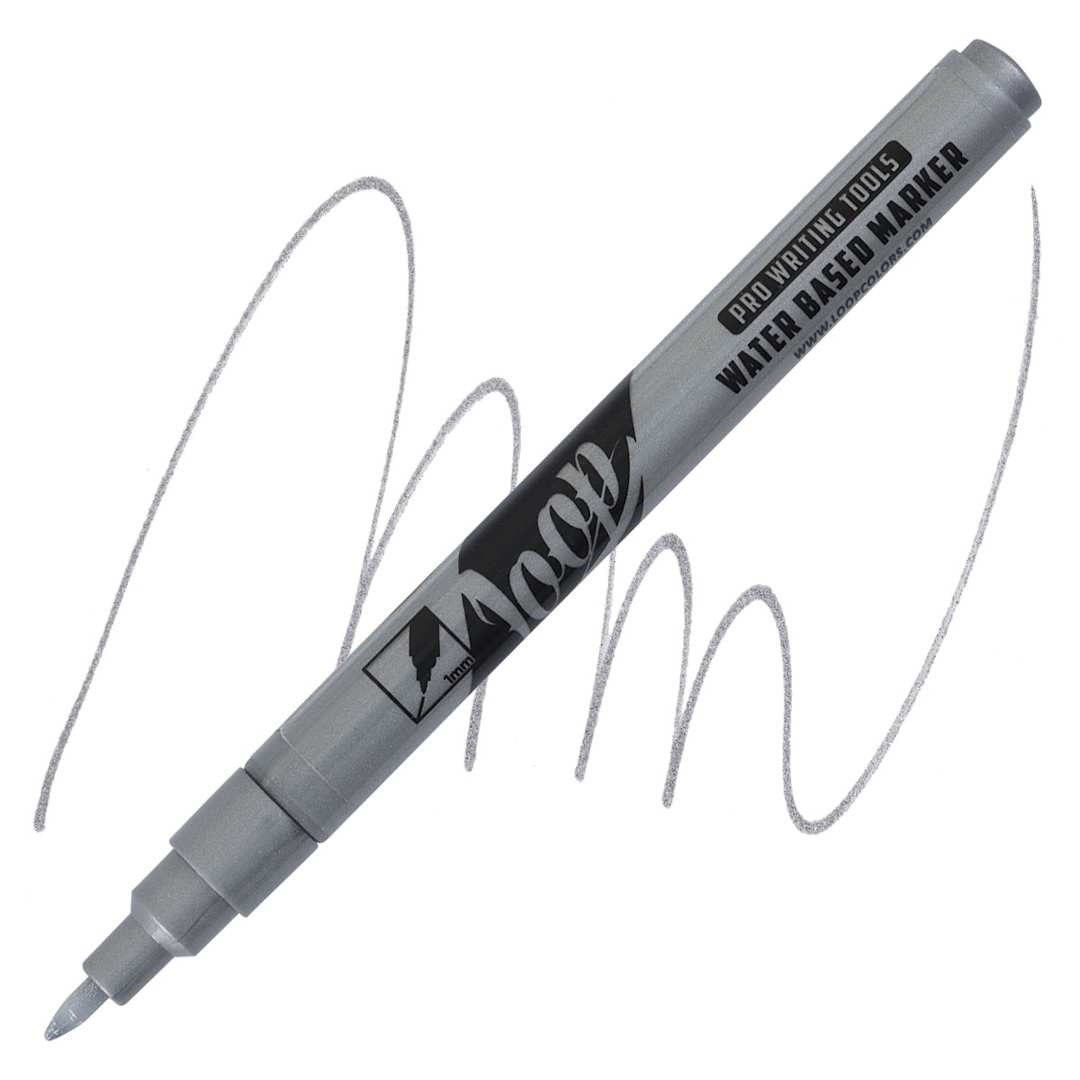 Open in modal - Loop Water-Based Acrylic Marker - Silver, 1 mm marker and swatch