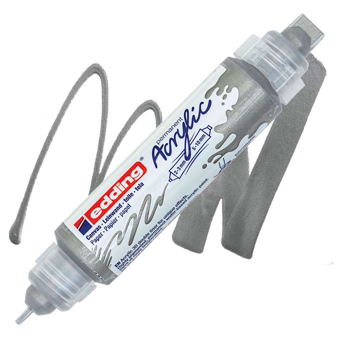 Open in modal - Edding 5400 Acrylic Double Ended Paint Marker - Silver 923 marker and swatch