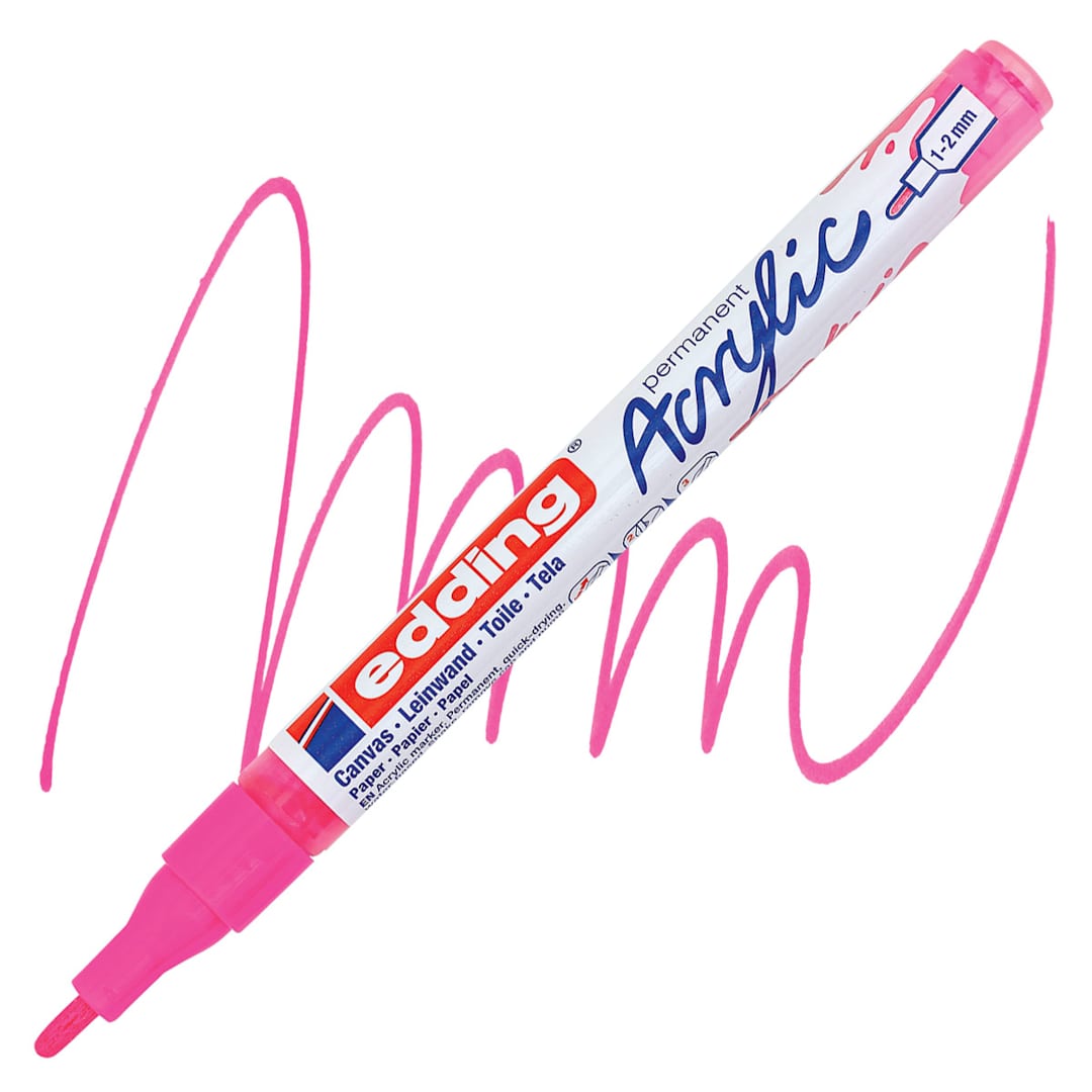 Open in modal - Edding Acrylic Paint Marker - Neon Pink 069, Fine marker and swatch