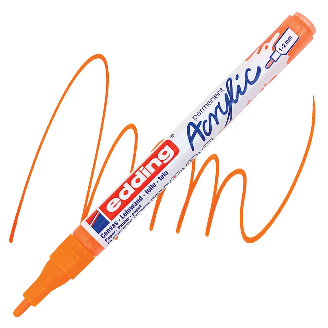 Open in modal - Edding Acrylic Paint Marker - Neon Orange 066, Fine marker and swatch