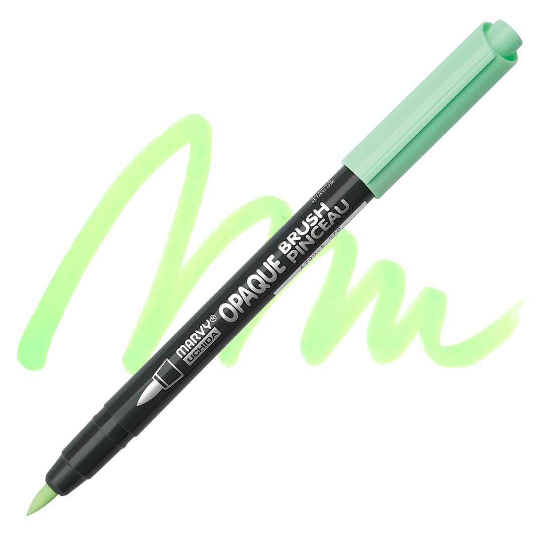 Open in modal - Marvy Uchida Opaque Brush Marker - Peppermint, swatch and marker