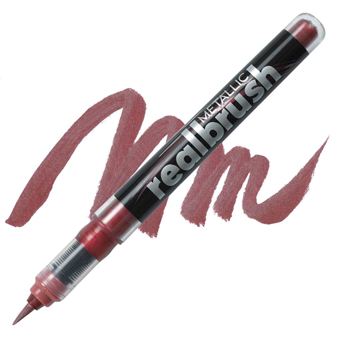 Open in modal - Karin Realbrush Metallic Marker - Dark Red 8521, swatch and marker