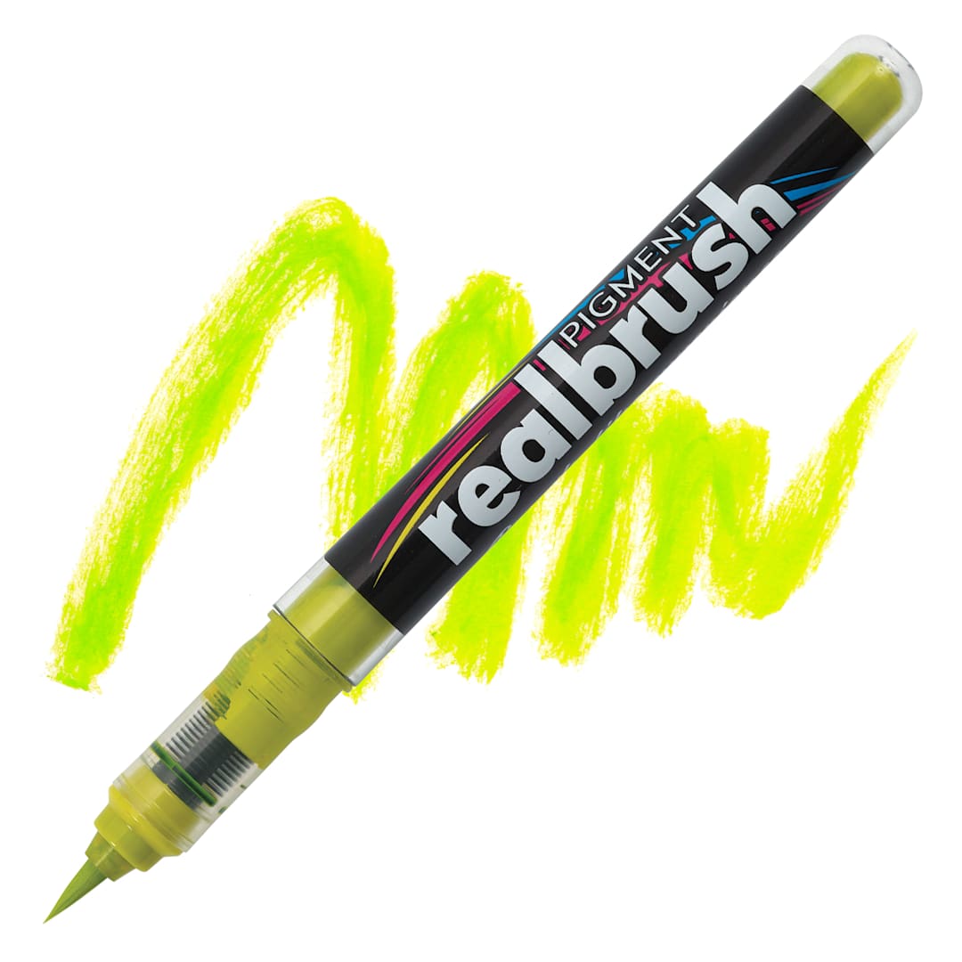 Open in modal - Karin Realbrush Pigment Marker - Sulphur Yellow, swatch and marker