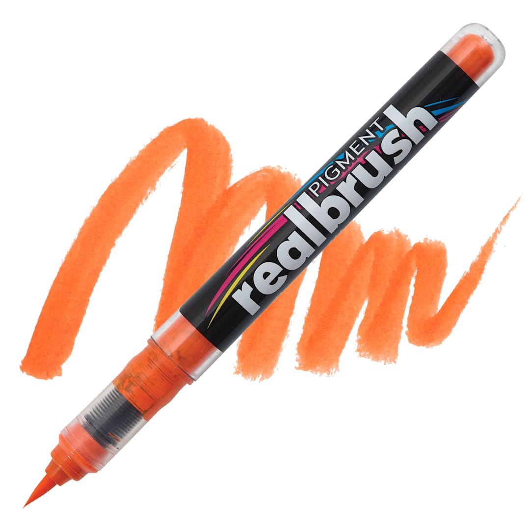 Open in modal - Karin Realbrush Pigment Marker - Bright Orange, swatch and marker