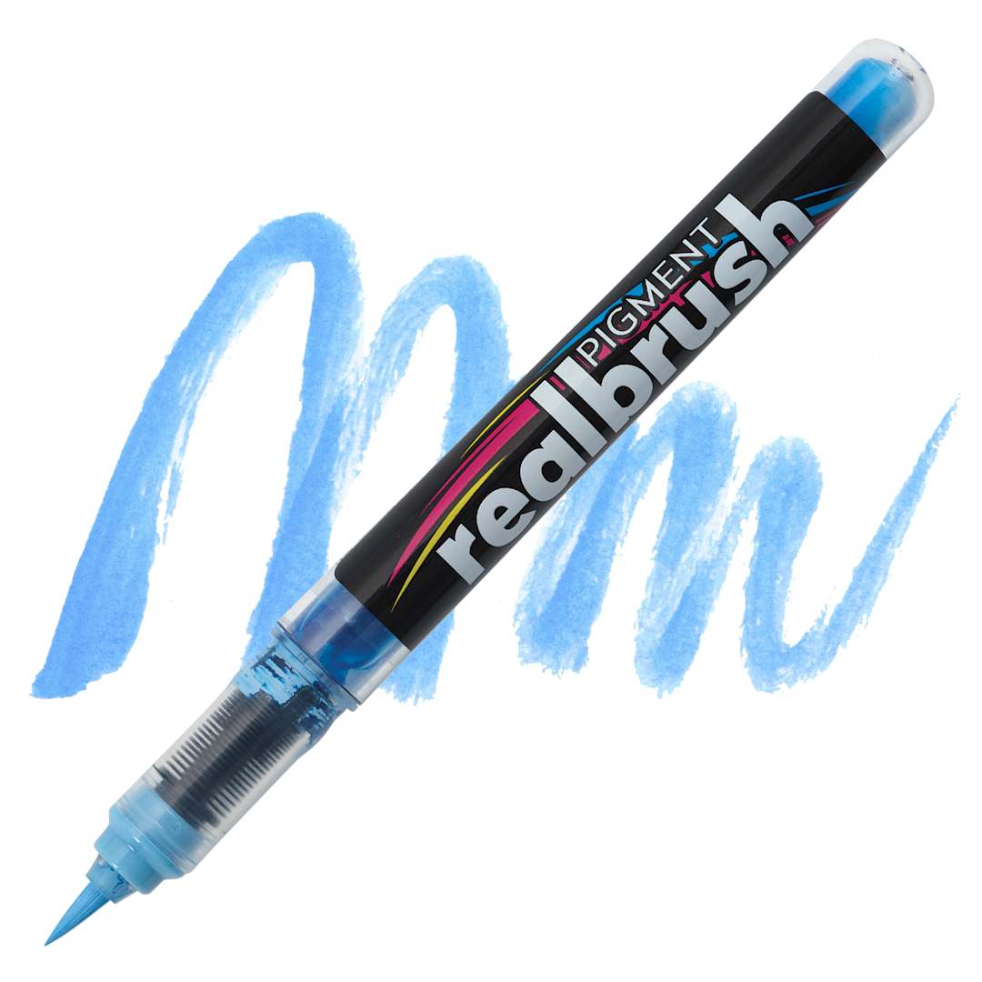Open in modal - Karin Realbrush Pigment Marker - Pastel Blue, swatch and marker