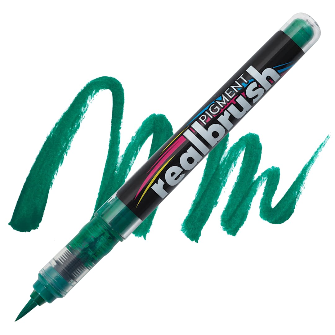 Open in modal - Karin Realbrush Pigment Marker - Lush Green, swatch and marker