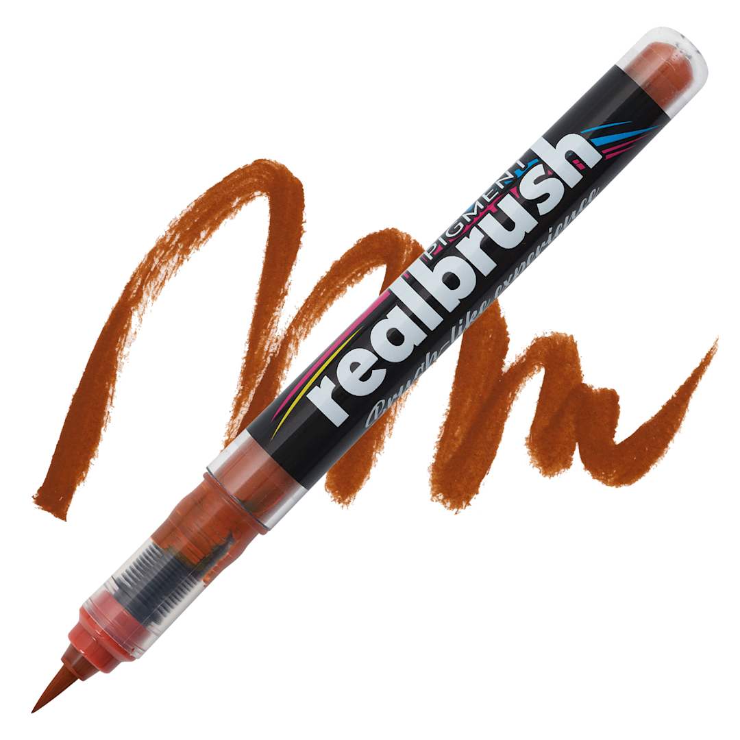 Open in modal - Karin Realbrush Pigment Marker - Copper Brown, swatch and marker