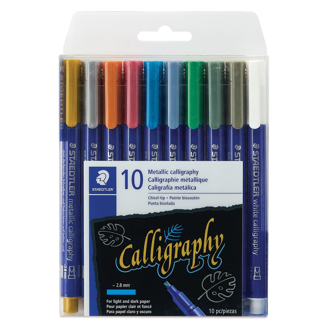 Open in modal - Staedtler Metallic Marker Set - Set of 10, Calligraphy Nib, front of packaging