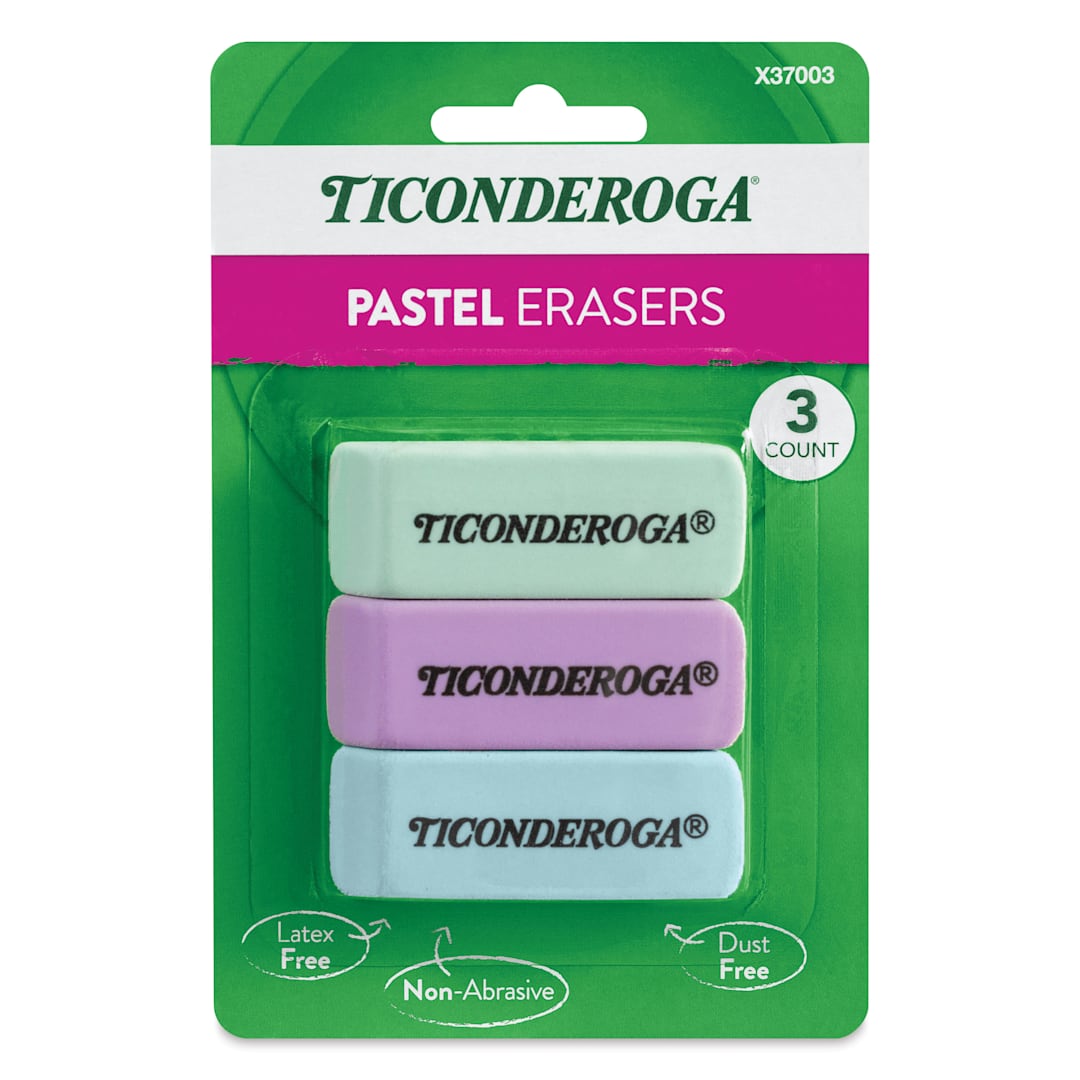 Open in modal - Dixon Ticonderoga Erasers - Set of 3, Pastel Colors, front of packaging