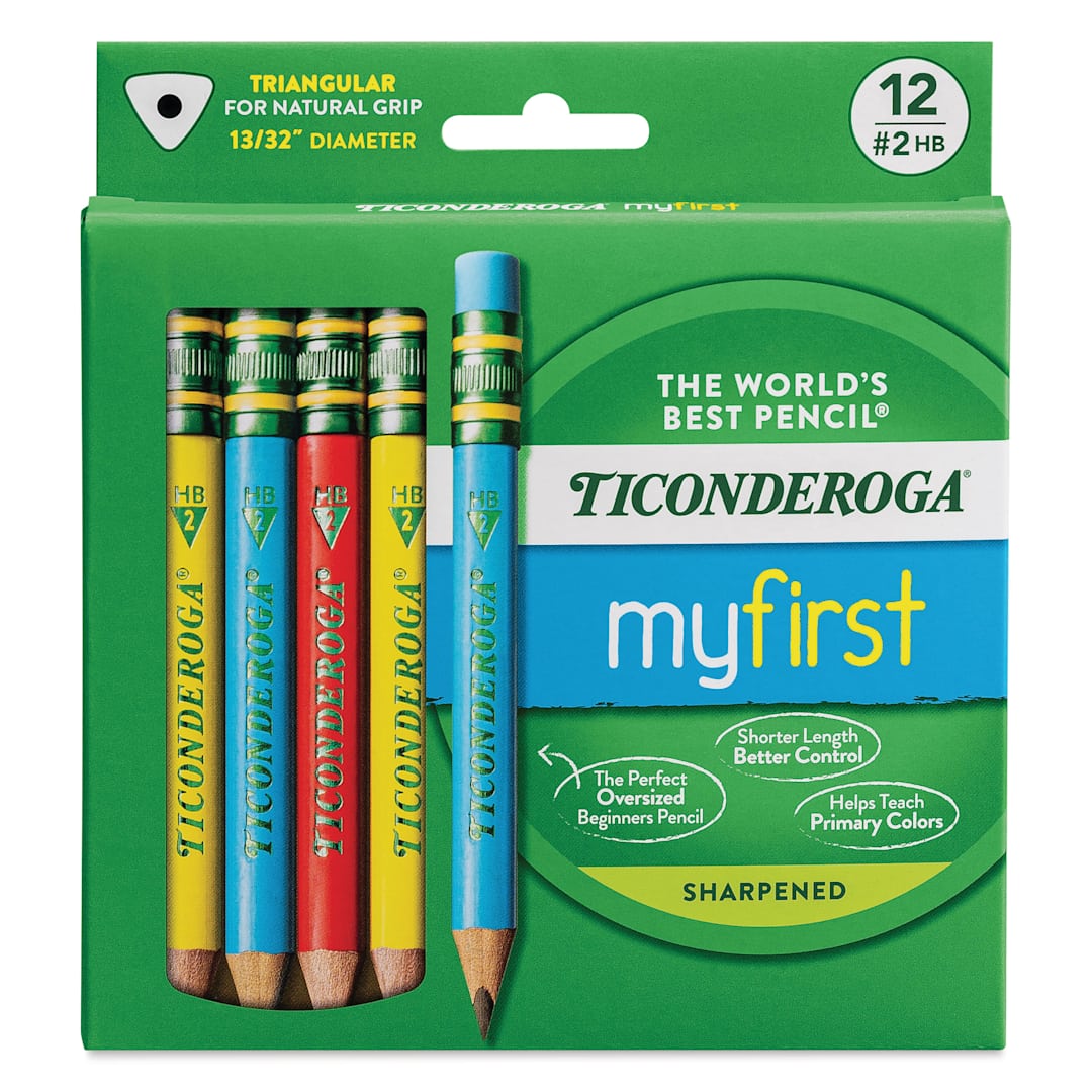 Open in modal - Dixon Ticonderoga My First Short Pencils - Set of 12, Red Yellow Blue