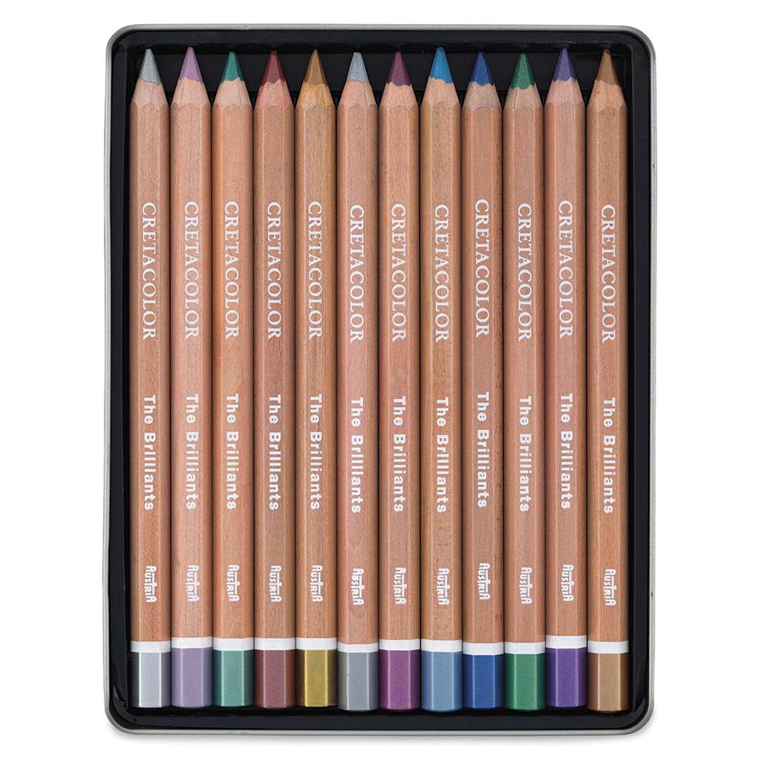 Open in modal - Cretacolor The Brilliants Metallic Drawing Set - 12 pc set shown in storage tray
