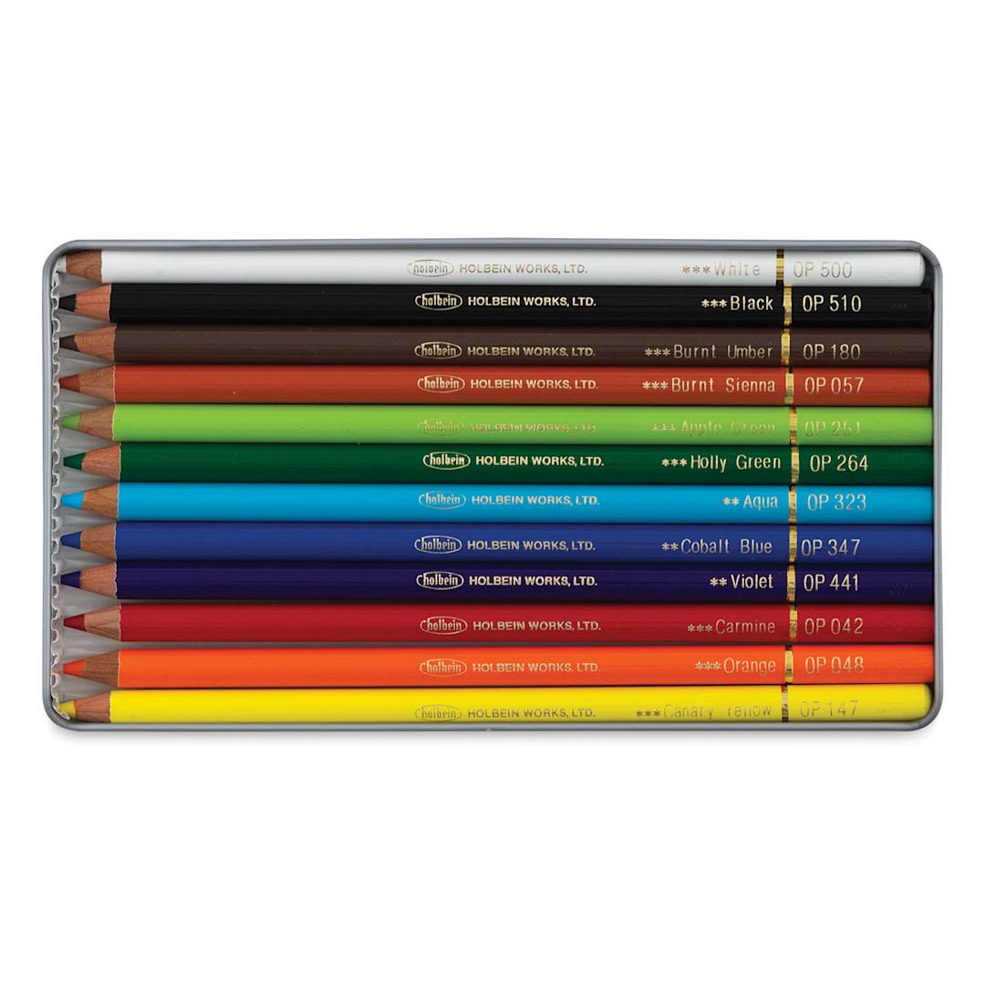 Open in modal - Holbein Artists' Colored Pencils - Basic Tones, Set of 12, Tin Box