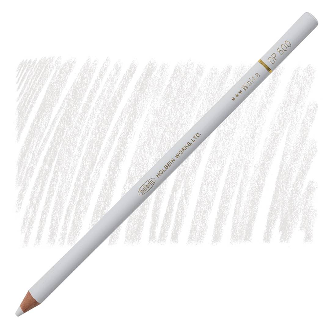 Open in modal - Holbein Artists' Colored Pencil - White, OP500 pencil and swatch